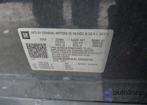 2020 Chevrolet Blazer Fwd 1Lt из США, поврежденный, VIN 3GNKBBRA4LS608246